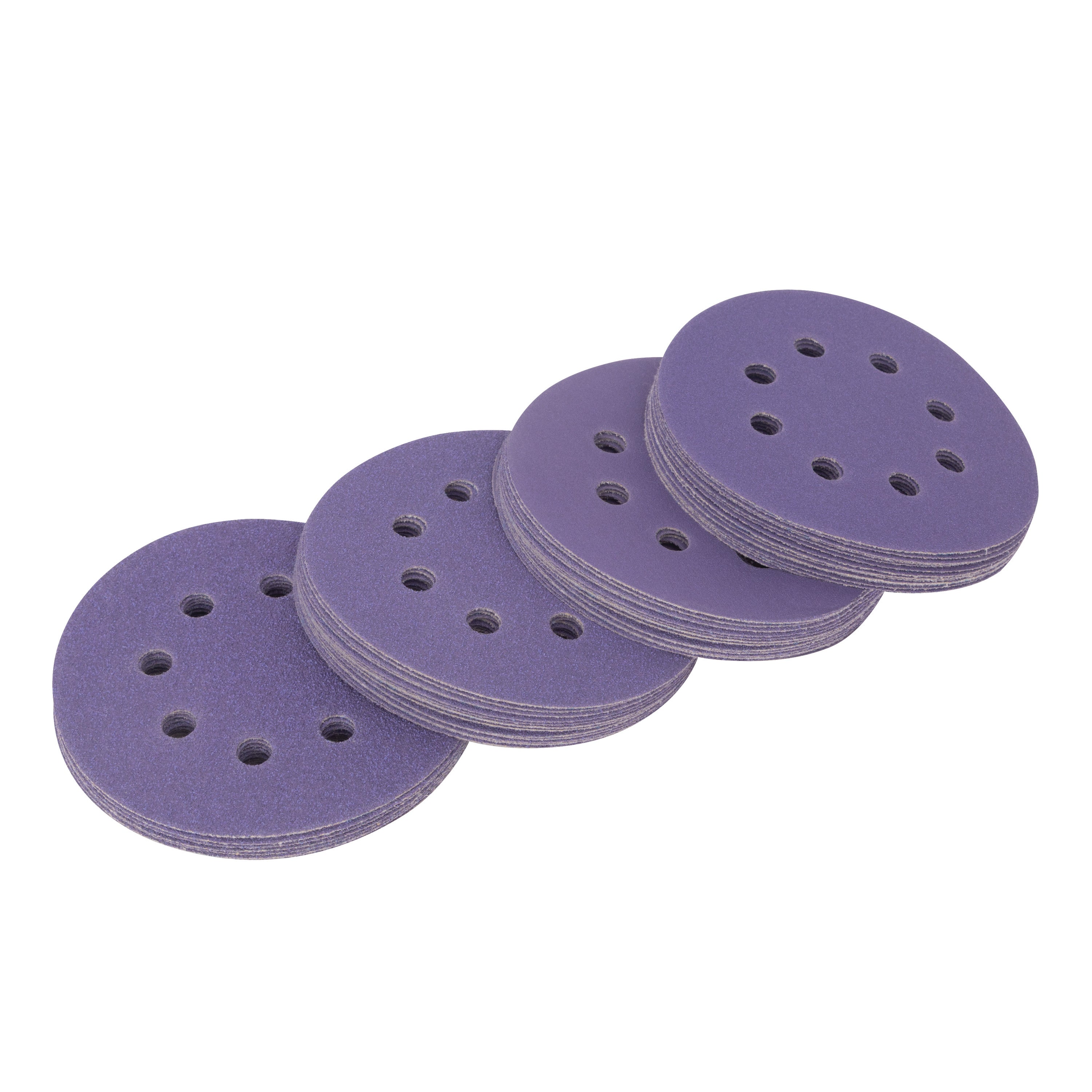 5" 8-Hole Ceramic Stearated Sanding Discs with Hook & Loop Backer, Assorted Grits (50-Pack)