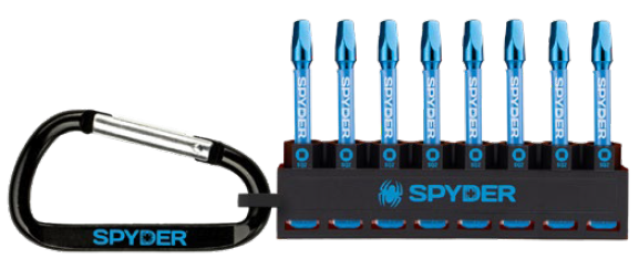 2-Inch Blue Spyder driver bit set with carabiner attachment on a white background