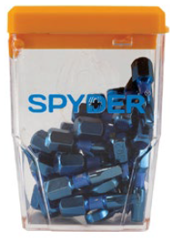 1-Inch Blue Spyder driver bits in case on a white background