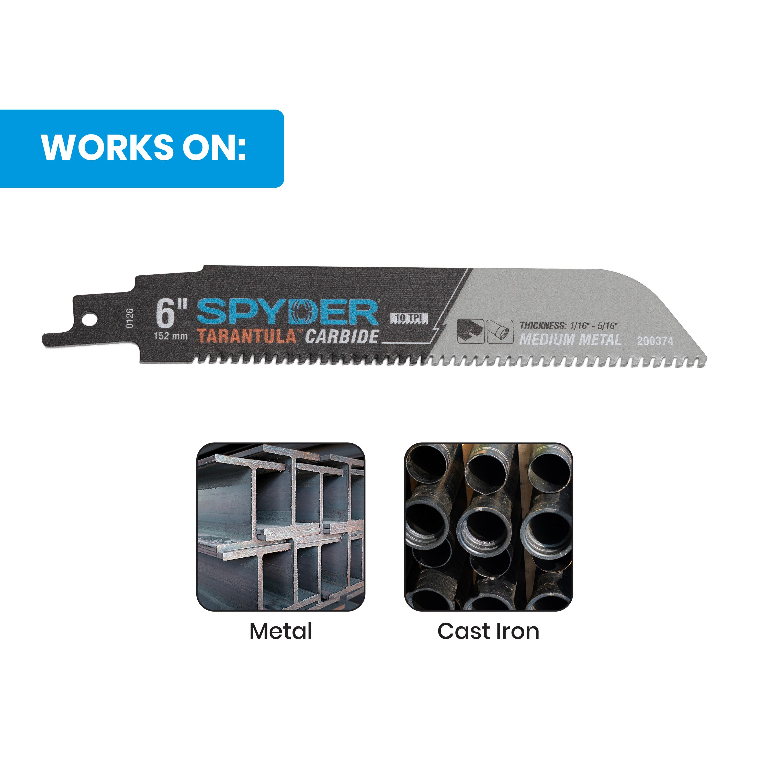 6" 10 TPI Metal Cutting Carbide Toothed Reciprocating Saw Blade (3-Pack) Tarantula®