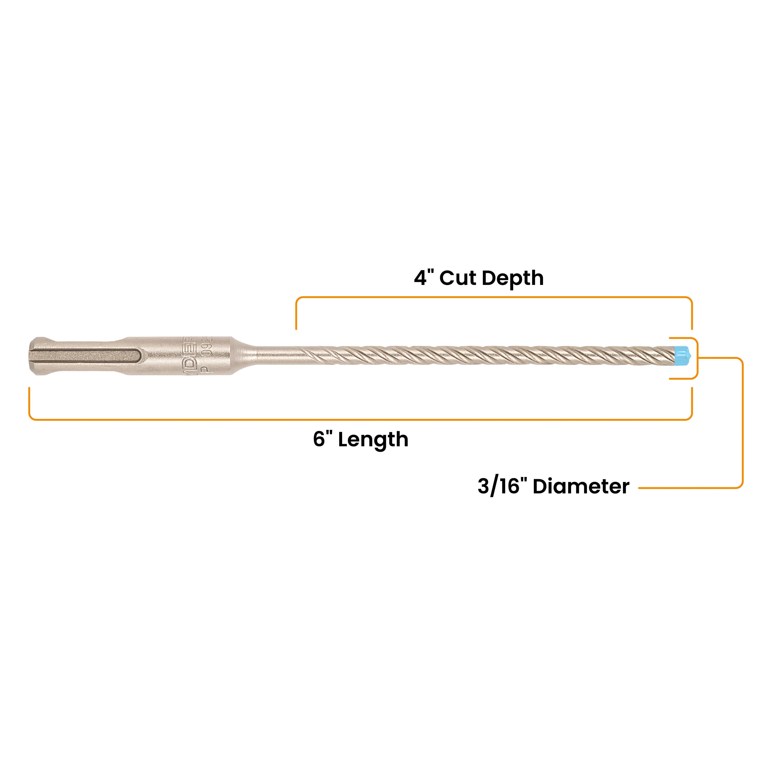 3/16" x 6" SDS-Plus 4-Cutter Full-Carbide Rotary Hammer Drill Bit