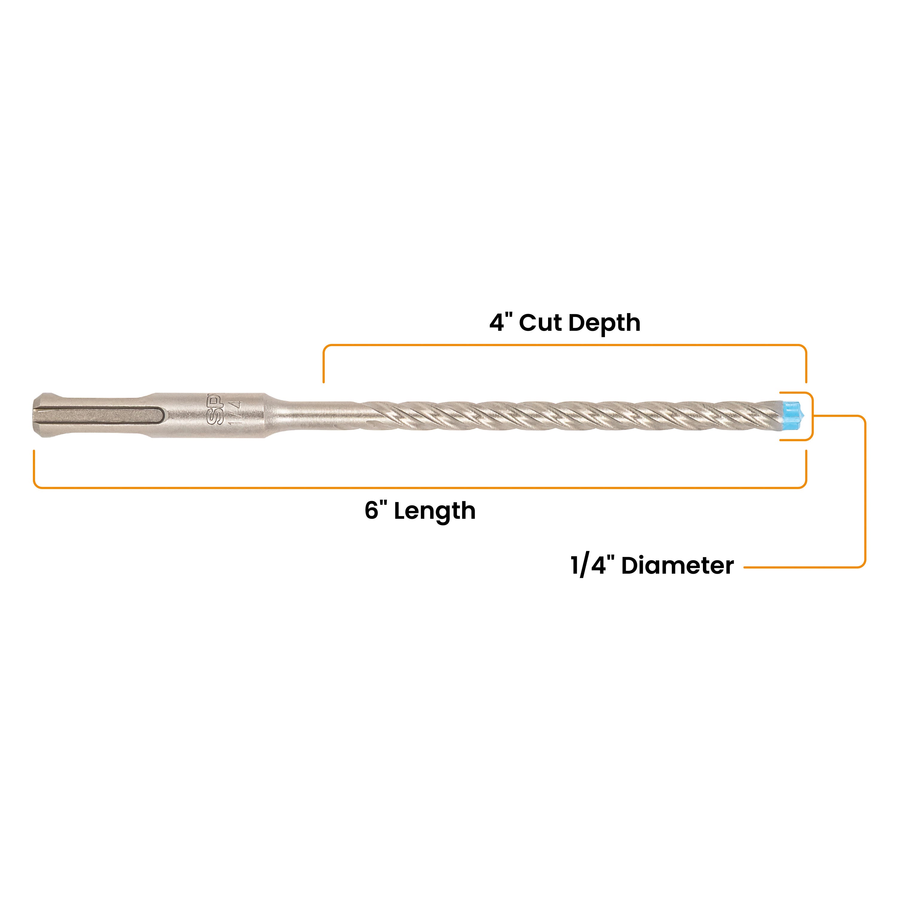 1/4" x 6" SDS-Plus 4-Cutter Full-Carbide Rotary Hammer Drill Bit