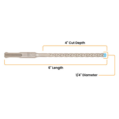 1/4" x 6" SDS-Plus 4-Cutter Full-Carbide Rotary Hammer Drill Bit