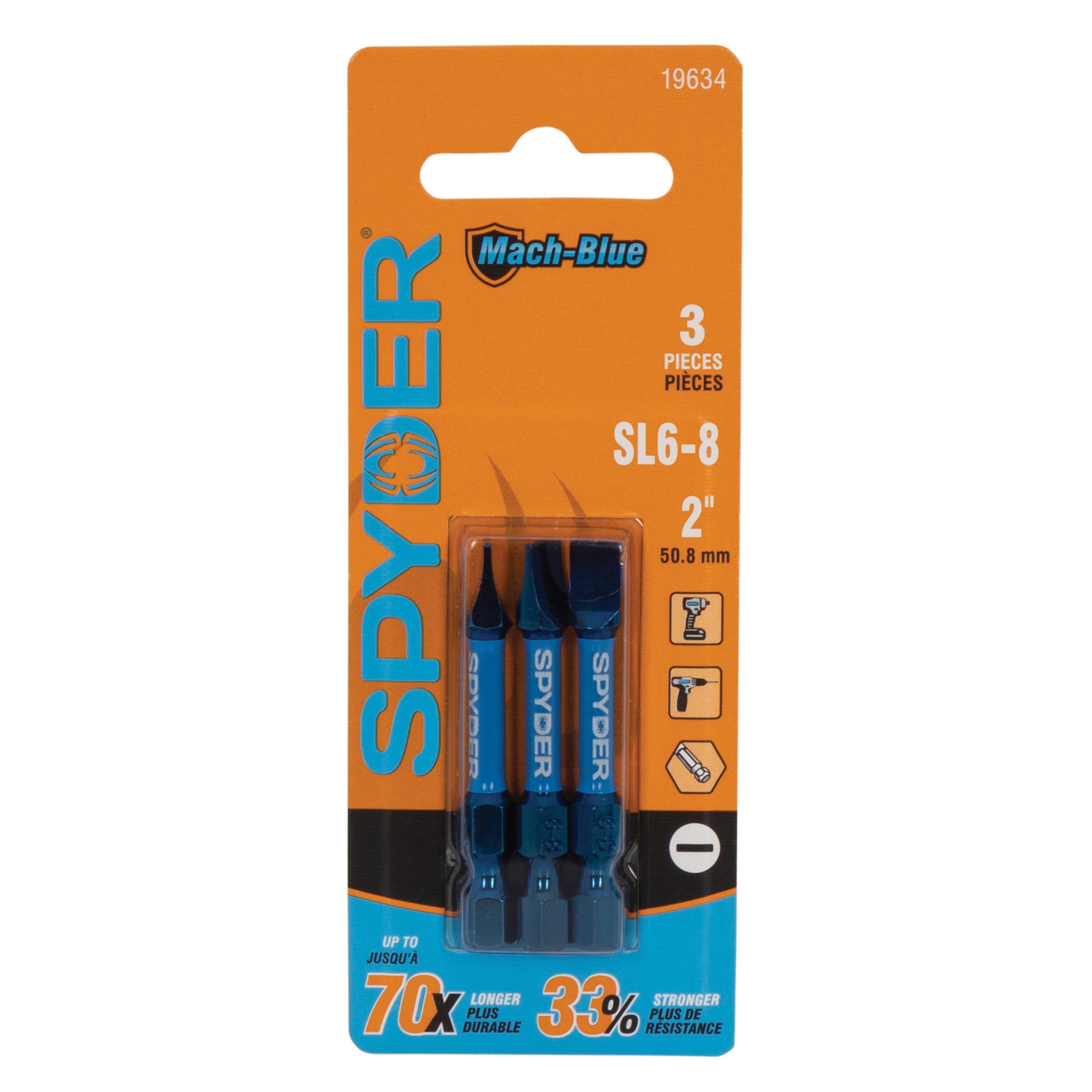2" SL6-8 Slotted Impact Driver Bit (3-Pack) Mach-Blue®