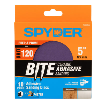 5" x No Hole 120 Grit Ceramic Pressure Sensitive Adhesive with Stearate Sanding Discs (10-Pack) Bite