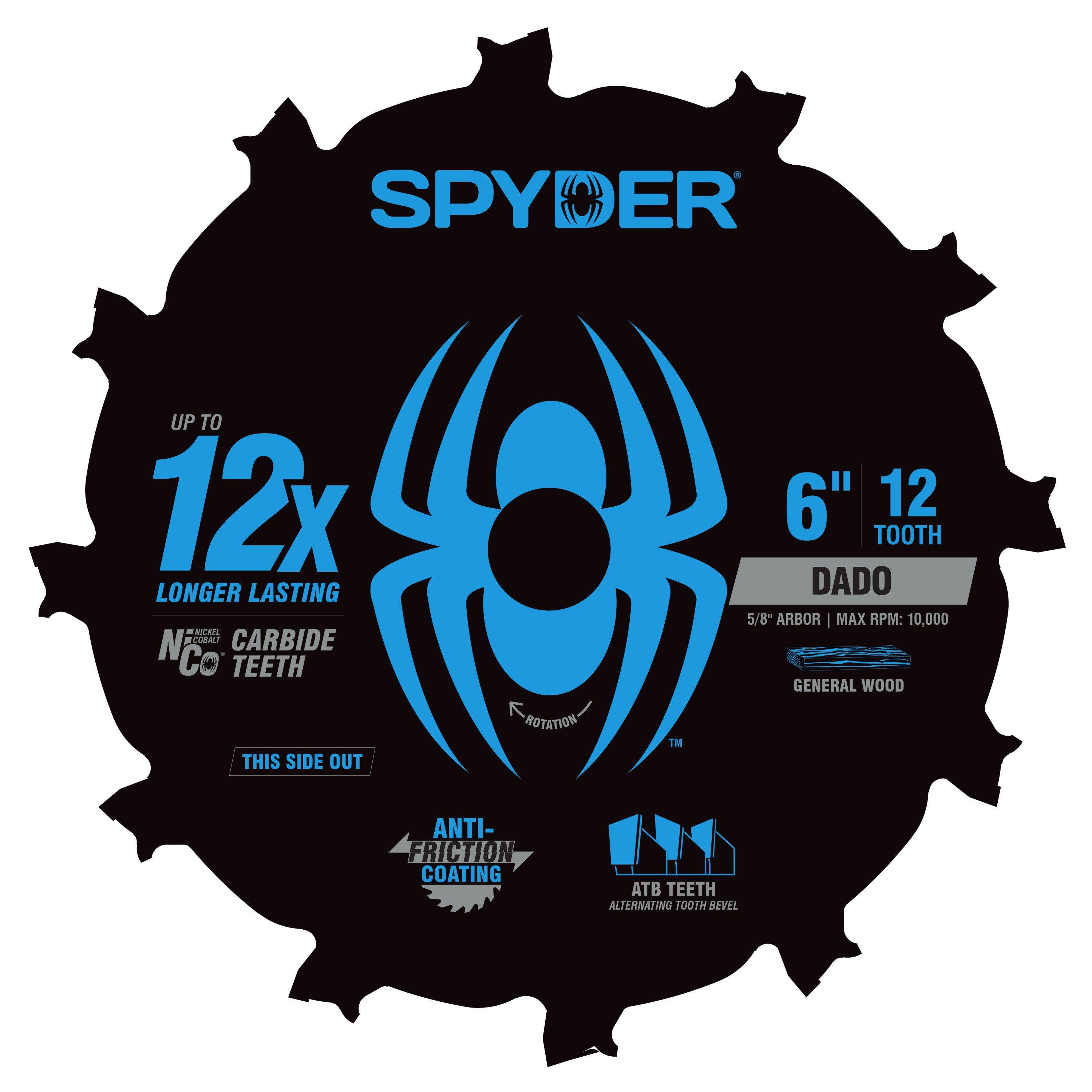 6" 12-Tooth Dado Tungsten Carbide Tipped Steel Circular Saw Blade Tarantula™