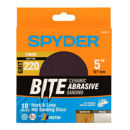 5" 220 Grit Ceramic Net Hook & Loop Sanding Discs (10-Pack) Bite