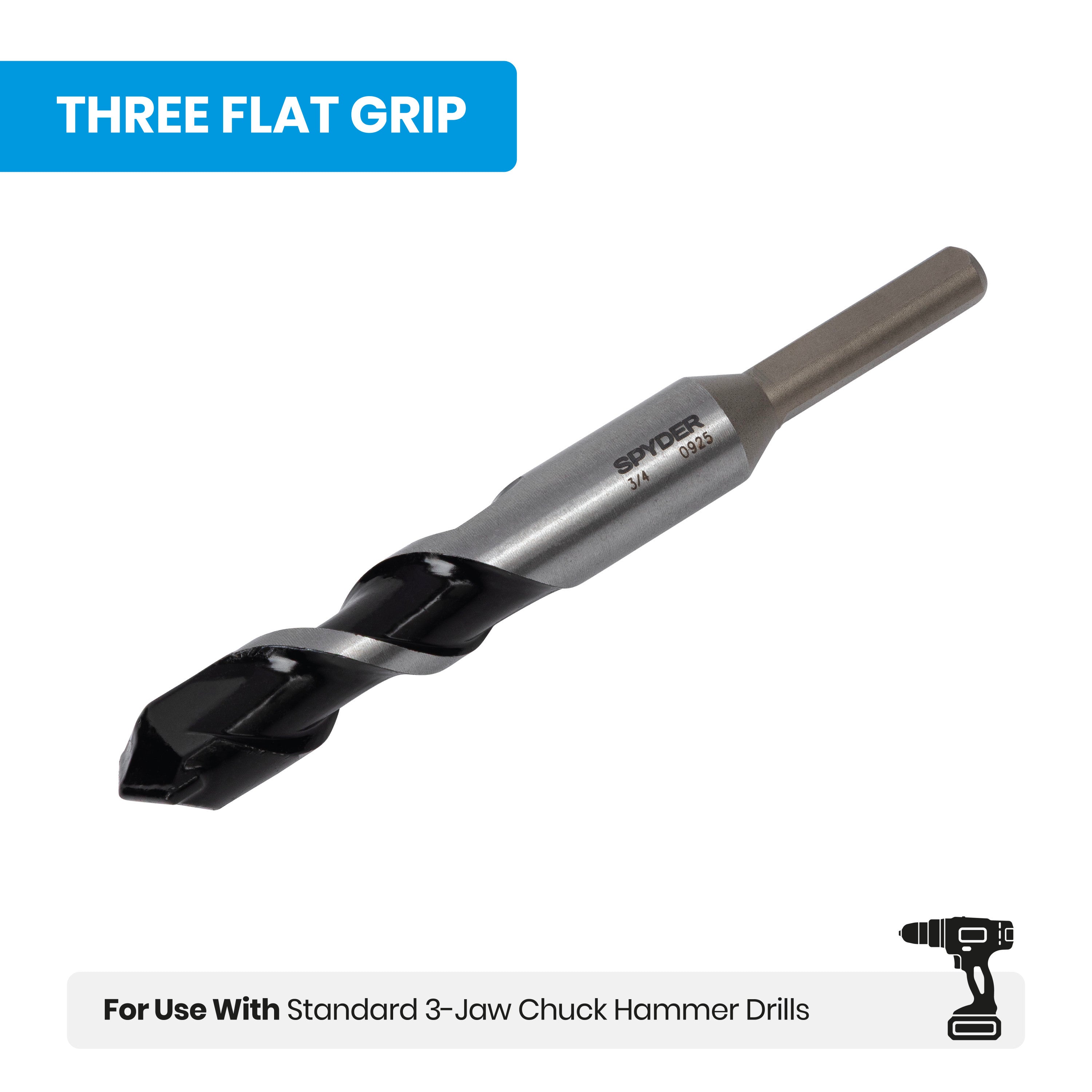 3/4" x 6" Three-Flat Grip Shank Rotary Hammer Drill Bit