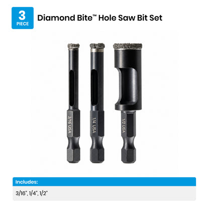 3-Piece Diamond Edge Hole Saw Bit Set (3/16, 1/4, 1/2")