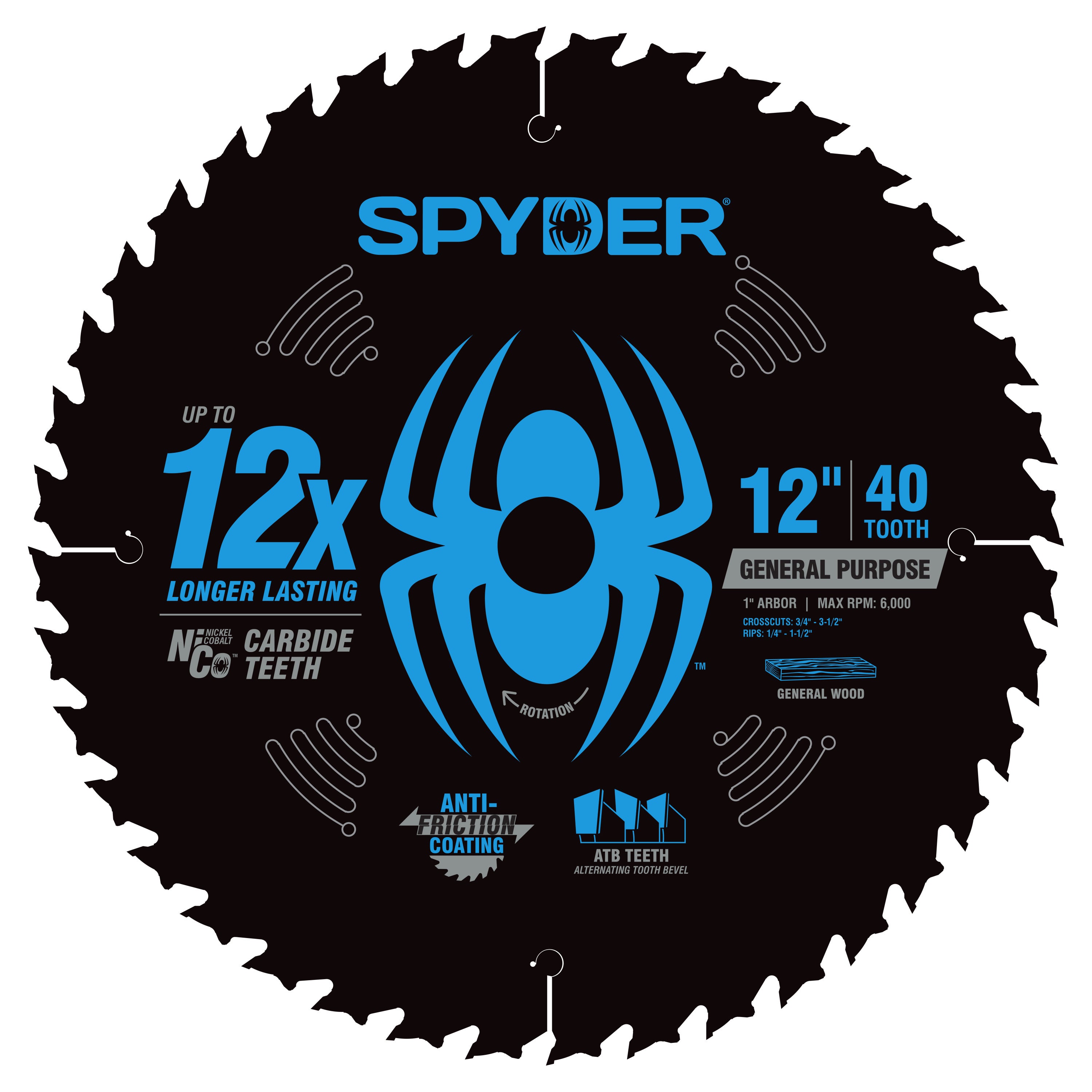 Hoja de sierra circular para enmarcar Tarantula™ de 12" y 40 dientes TCT