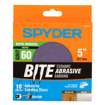 5" x No Hole 60 Grit Ceramic Pressure Sensitive Adhesive with Stearate Sanding Discs (10-Pack)