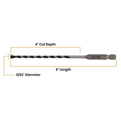 5/32" x 6" Impact Shank Hammer Drill Bit (5-Pack)