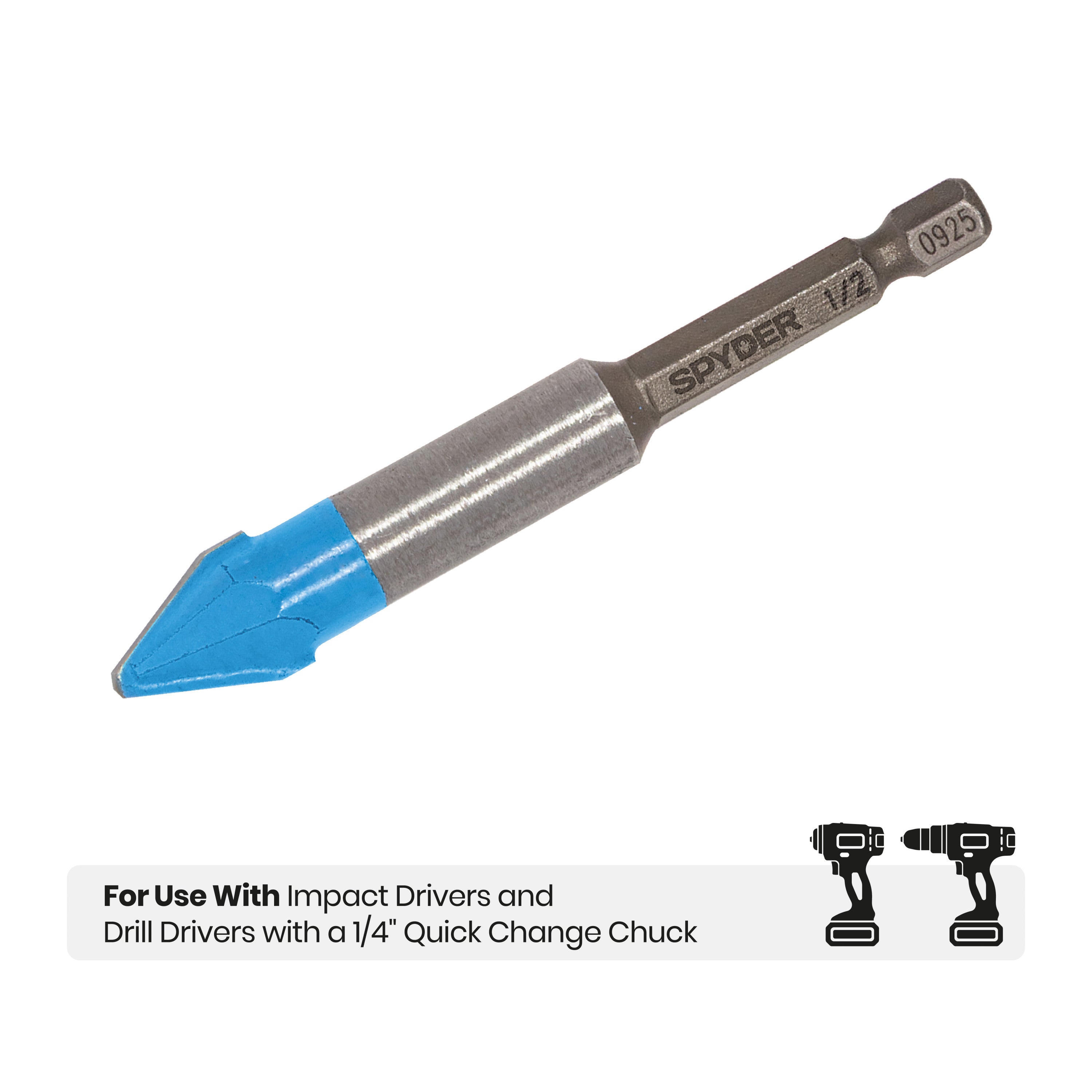 1/2" x 3.5" Quick-Release Hex Shank Carbide-Tipped Glass & Tile Drill Bit