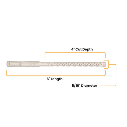 5/16" x 6" SDS-Plus 4-Cutter Carbide-Tipped Rotary Hammer Drill Bit
