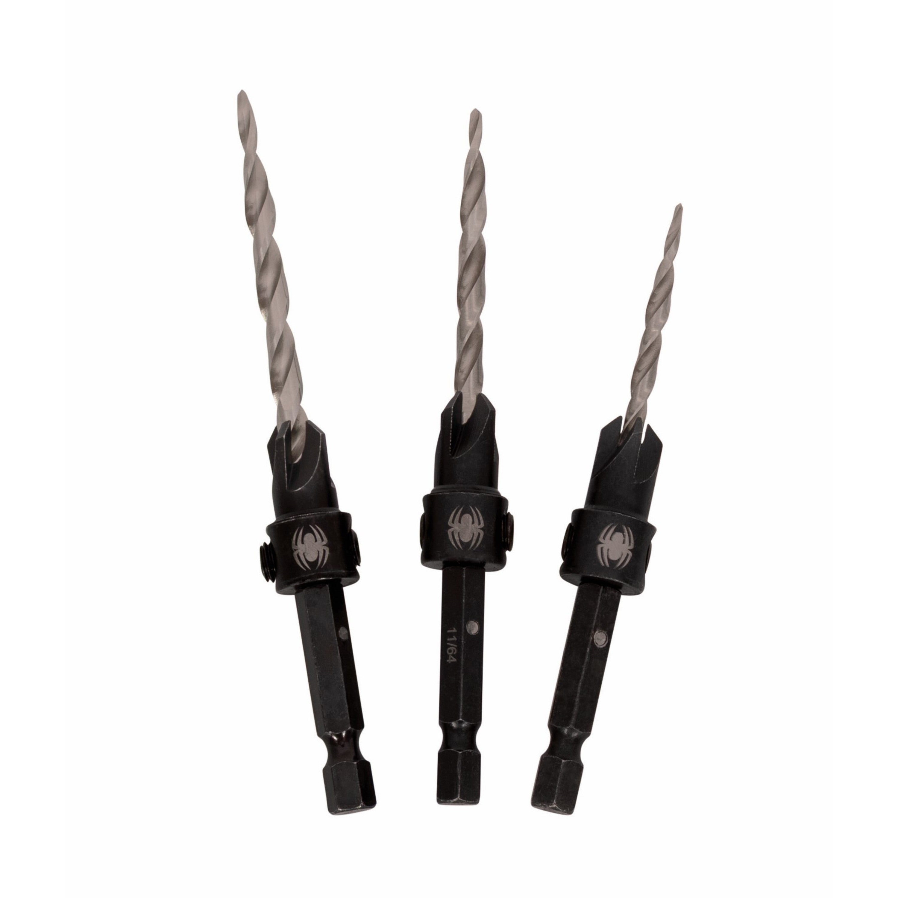 3-Piece HSS Tapered Adjustable Countersink Twist Drill Bit Set (#6, #8, #10) (9/64", 11/64", 3/16")