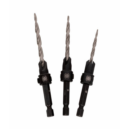 3-Piece HSS Tapered Adjustable Countersink Twist Drill Bit Set (#6, #8, #10) (9/64", 11/64", 3/16")