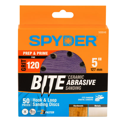 5" x 8-Hole 120 Grit Ceramic with Stearate Sanding Discs (50-Pack) Bite