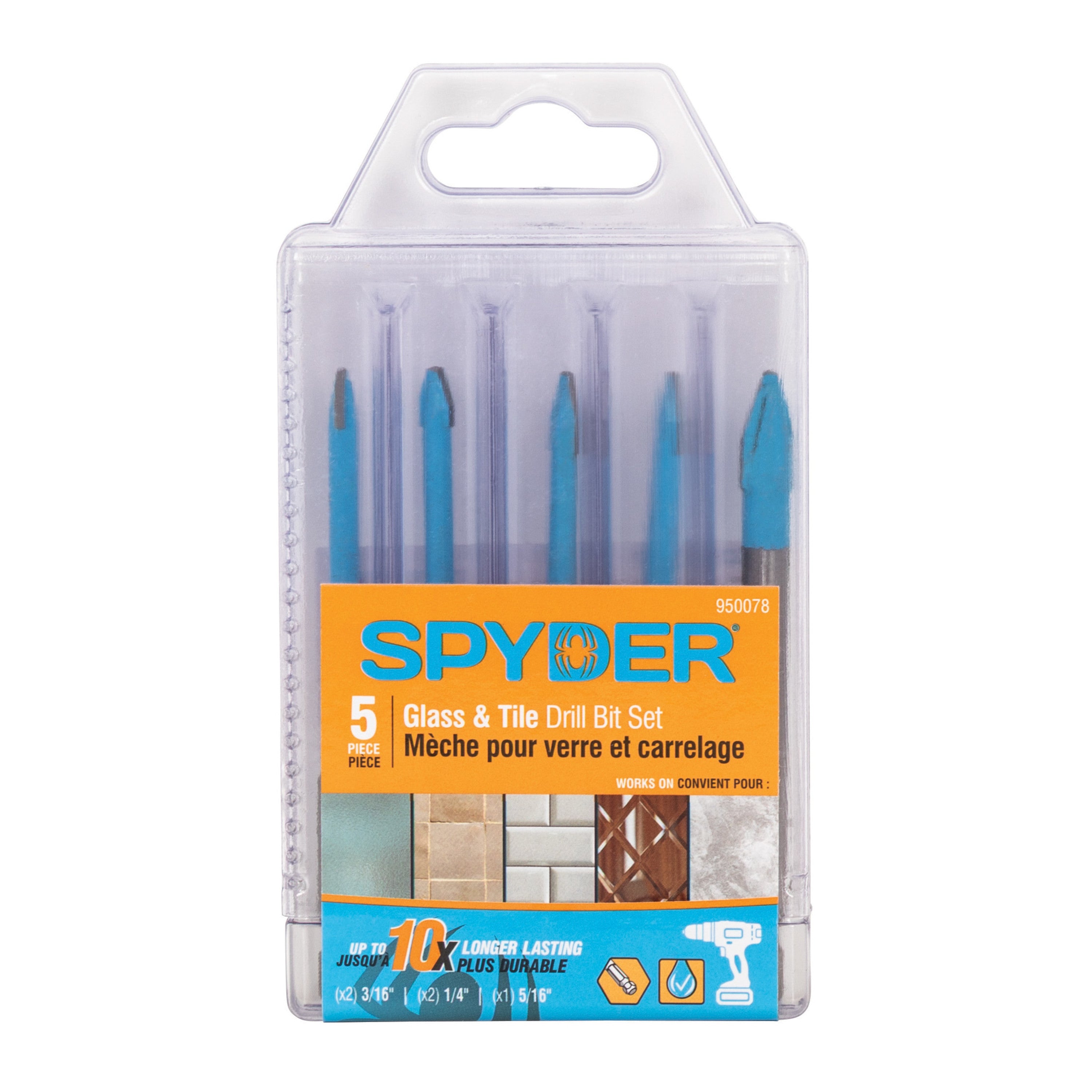 5-Piece Pack Quick-Release Hex Shank Carbide-Tipped Glass & Tile Drill Bit Set