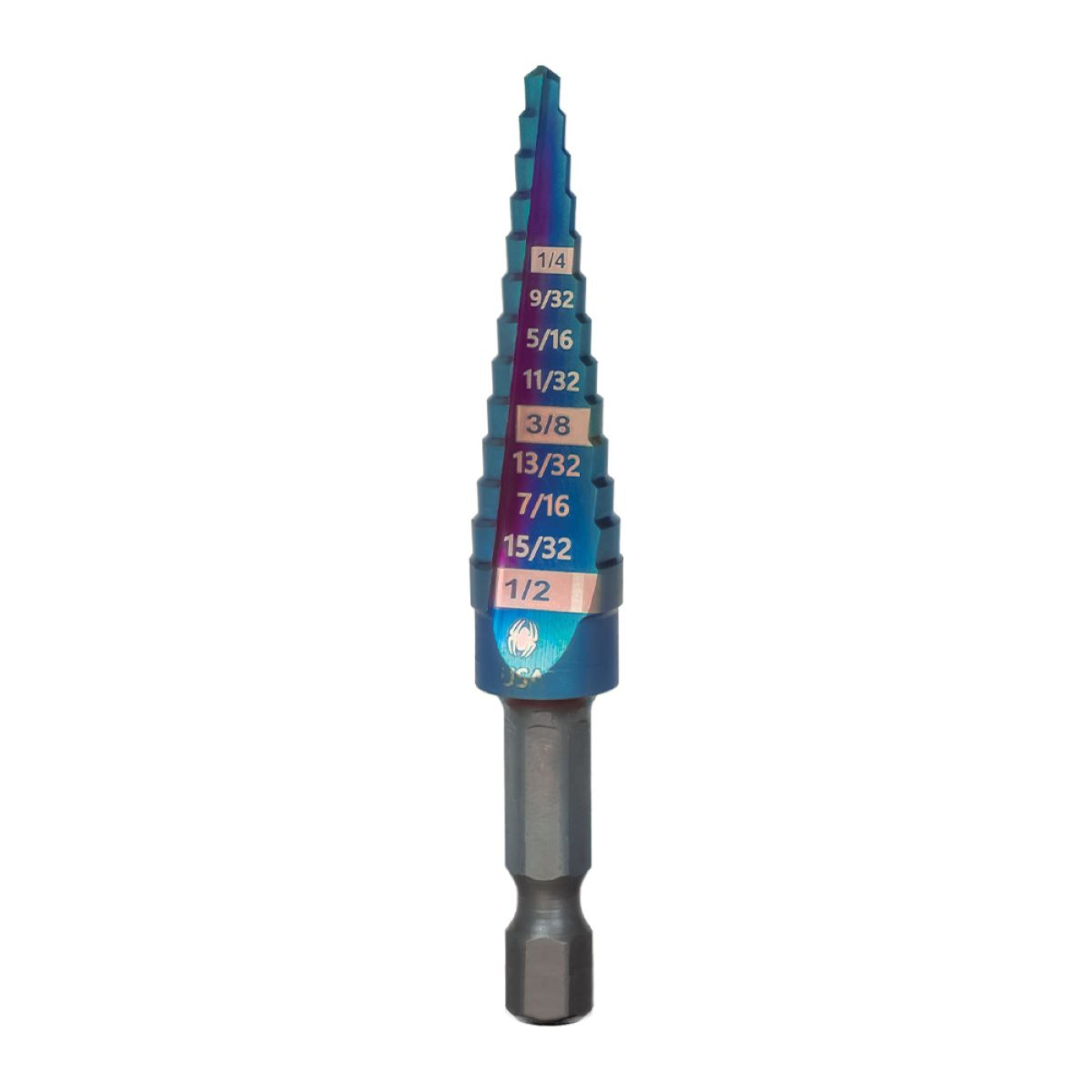 Broca escalonada de 13 pasos con vástago hexagonal Stinger™ Mach-Blue™ de 1/8 a 1/2"