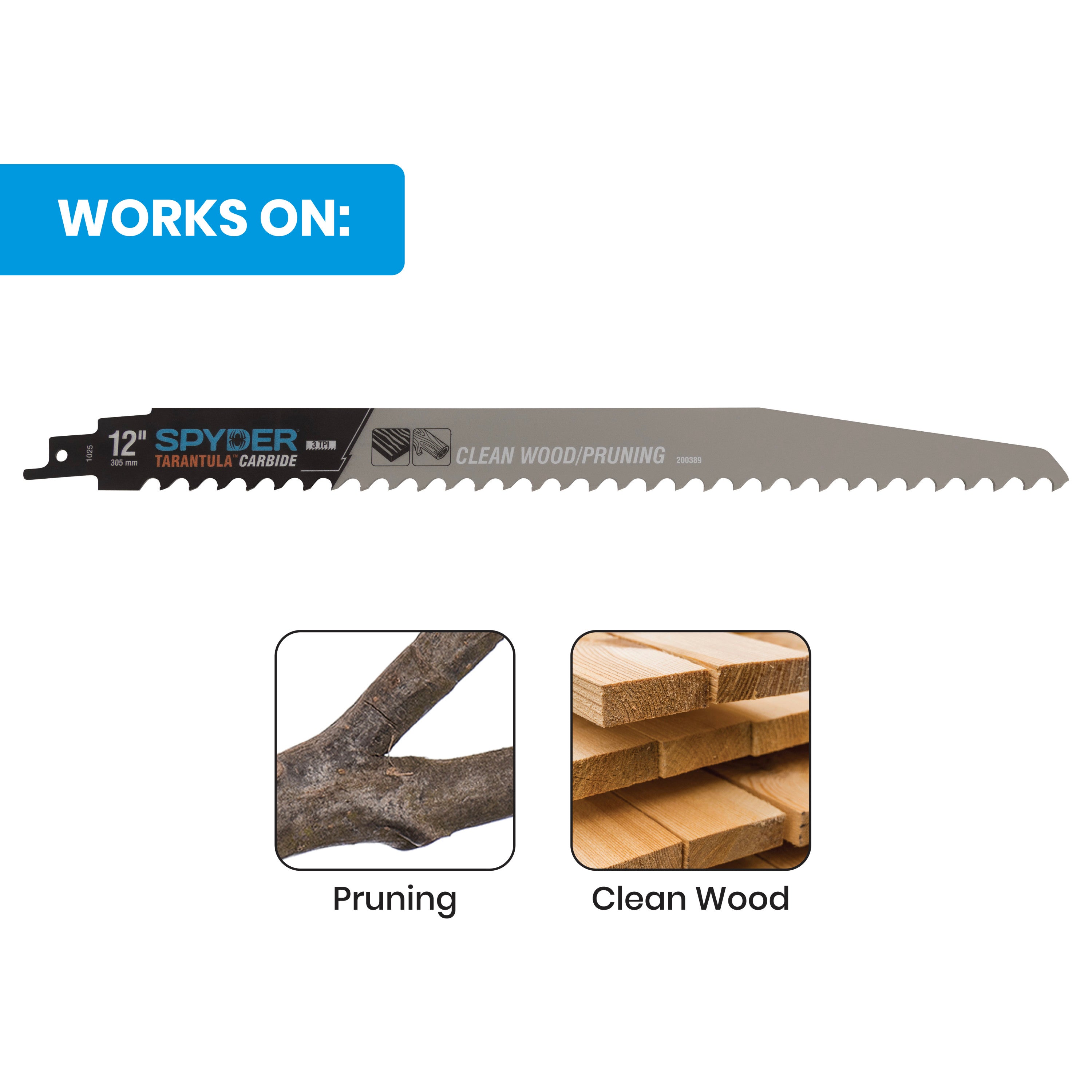 12" 3 TPI Carbide Toothed Pruning Reciprocating Saw Blade Tarantula®