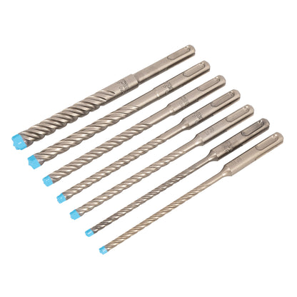 7-Piece SDS-Plus 4-Cutter Full-Carbide Rotary Hammer Drill Bit Set
