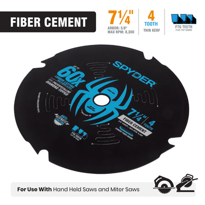 7-1/4" 4-Tooth Diamond-Tipped Saw Blade For Fiber Cement