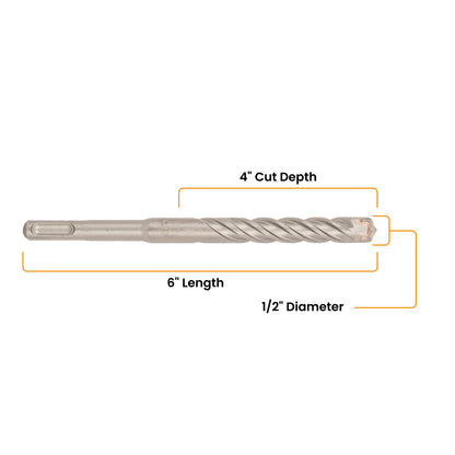 1/2" x 6" SDS-Plus 4-Cutter Carbide-Tipped Rotary Hammer Drill Bit