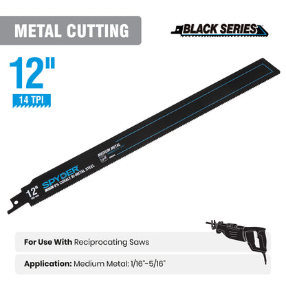 12" 14 TPI Metal Cutting Bi-Metal Reciprocating Saw Blade Black Series™