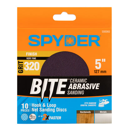 5" 320 Grit Ceramic Net Hook & Loop Sanding Discs (10-Pack) Bite