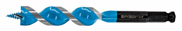 A blue and black auger bit with a silver tip, designed for woodworking.