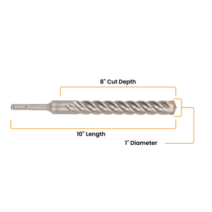1" x 10" SDS-Plus 4-Cutter Carbide-Tipped Rotary Hammer Drill Bit