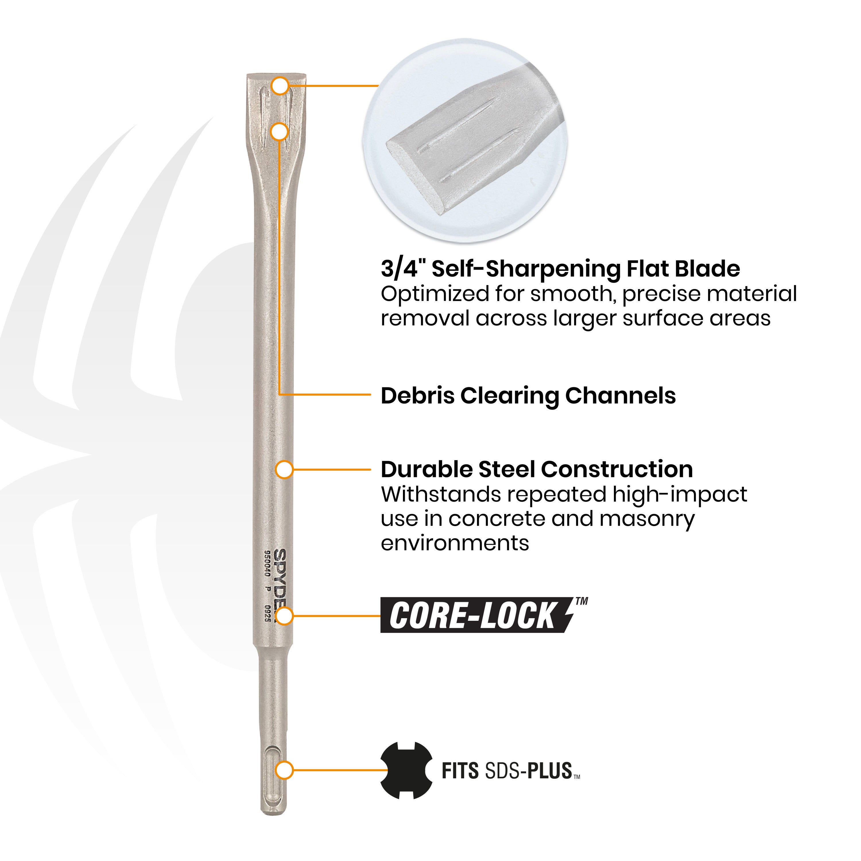 3/4" x 10" SDS-Plus Self-Sharpening Flat Chisel Bit for Concrete & Masonry