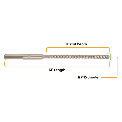 1/2" x 13" SDS-Max 4-Cutter Carbide-Tipped Rotary Hammer Drill Bit