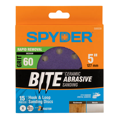 5" x 8-Hole 60 Grit Ceramic with Stearate Sanding Discs (15-Pack)