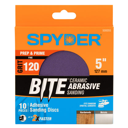 5" x No Hole 120 Grit Ceramic Pressure Sensitive Adhesive with Stearate Sanding Discs (10-Pack)