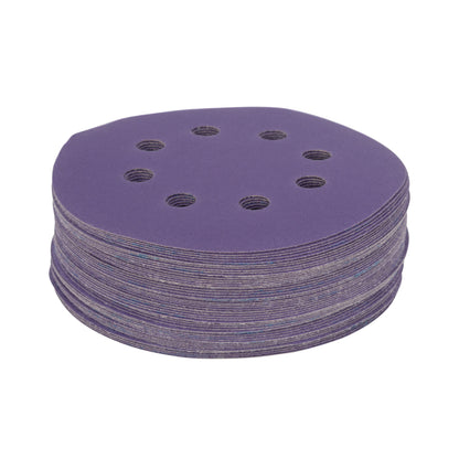 5" x 8-Hole 220 Grit Ceramic with Stearate Sanding Discs (50-Pack)
