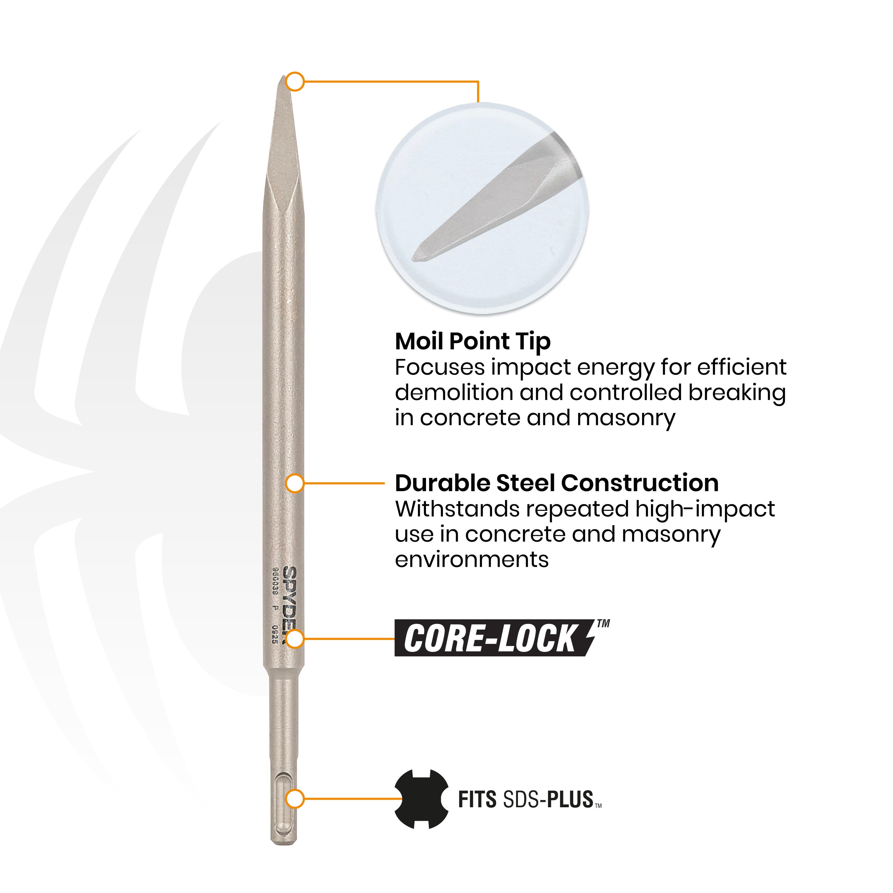 10" SDS-Plus Moil Point Chisel Bit for Demolition in Concrete & Masonry