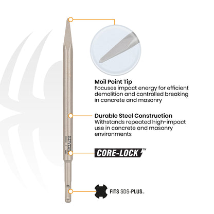 10" SDS-Plus Moil Point Chisel Bit for Demolition in Concrete & Masonry