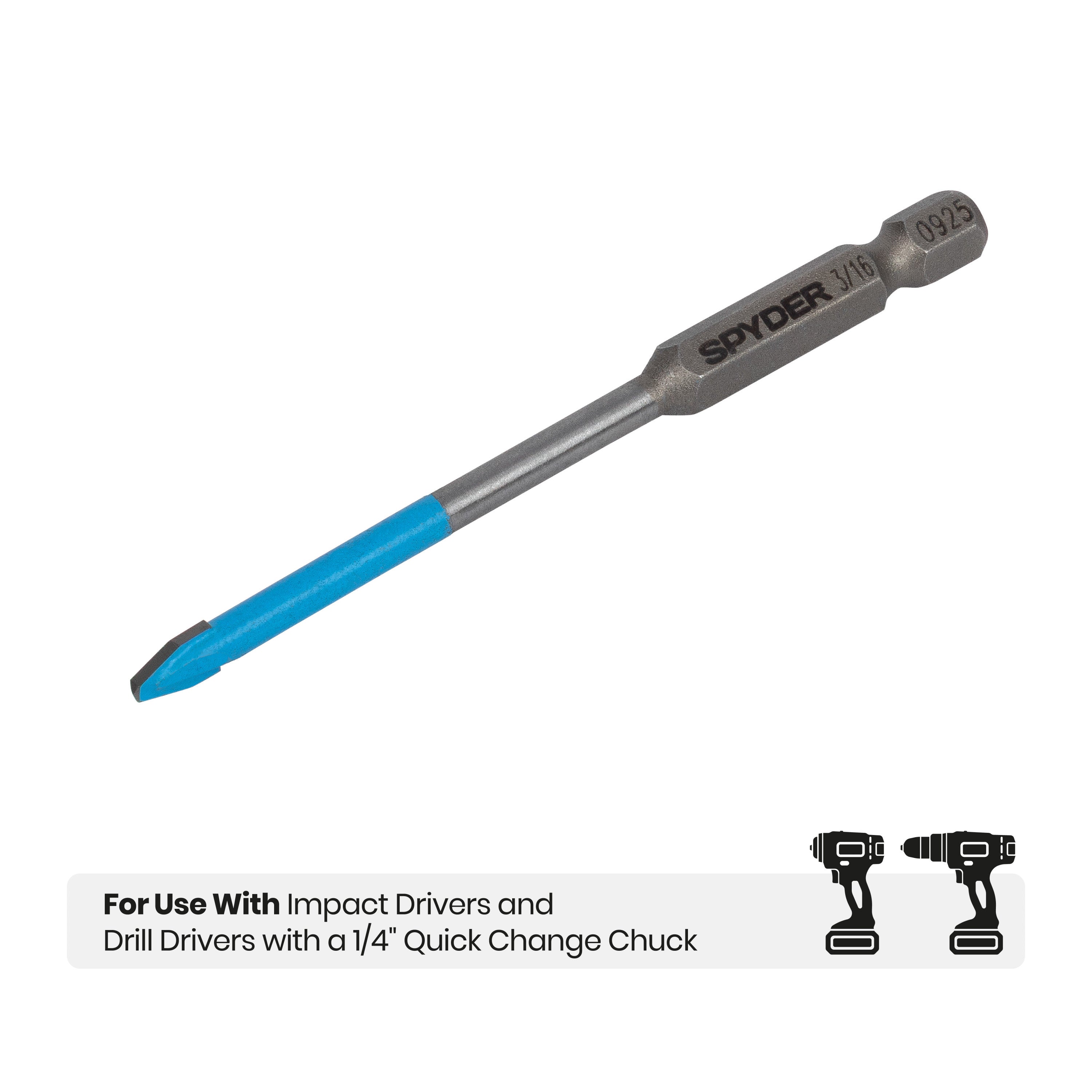 3/16" x 3.5" Quick-Release Hex Shank Carbide-Tipped Glass & Tile Drill Bit