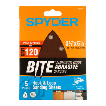3-7/8" x 5-1/2" x 6-Hole 120 Grit Aluminum Oxide Hook & Loop Detail Sanding Sheets (5-Pack)
