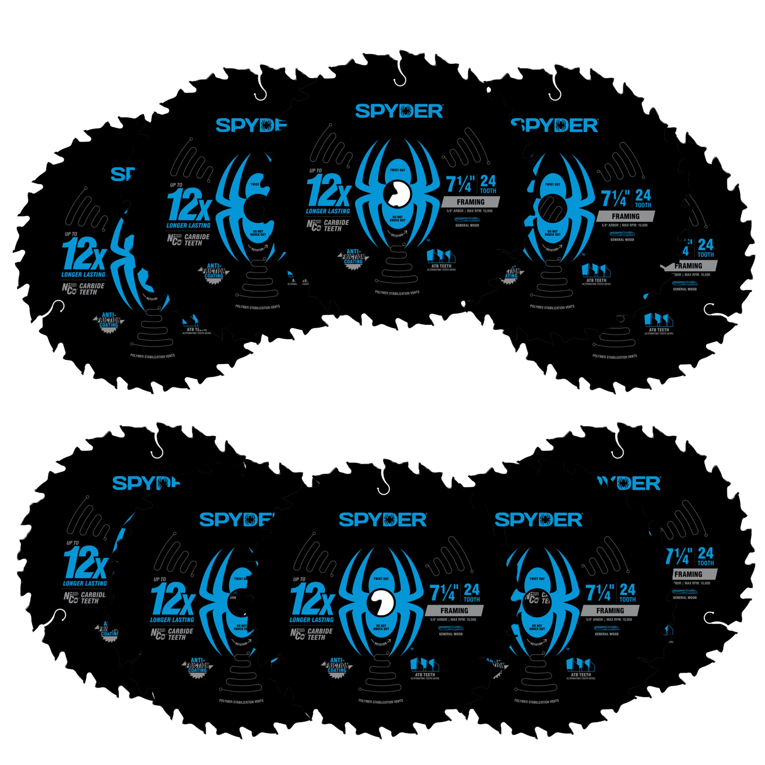 Lames de scie circulaire de charpente Tarantula™ 7-1/4" 24 dents TCT (paquet de 10)