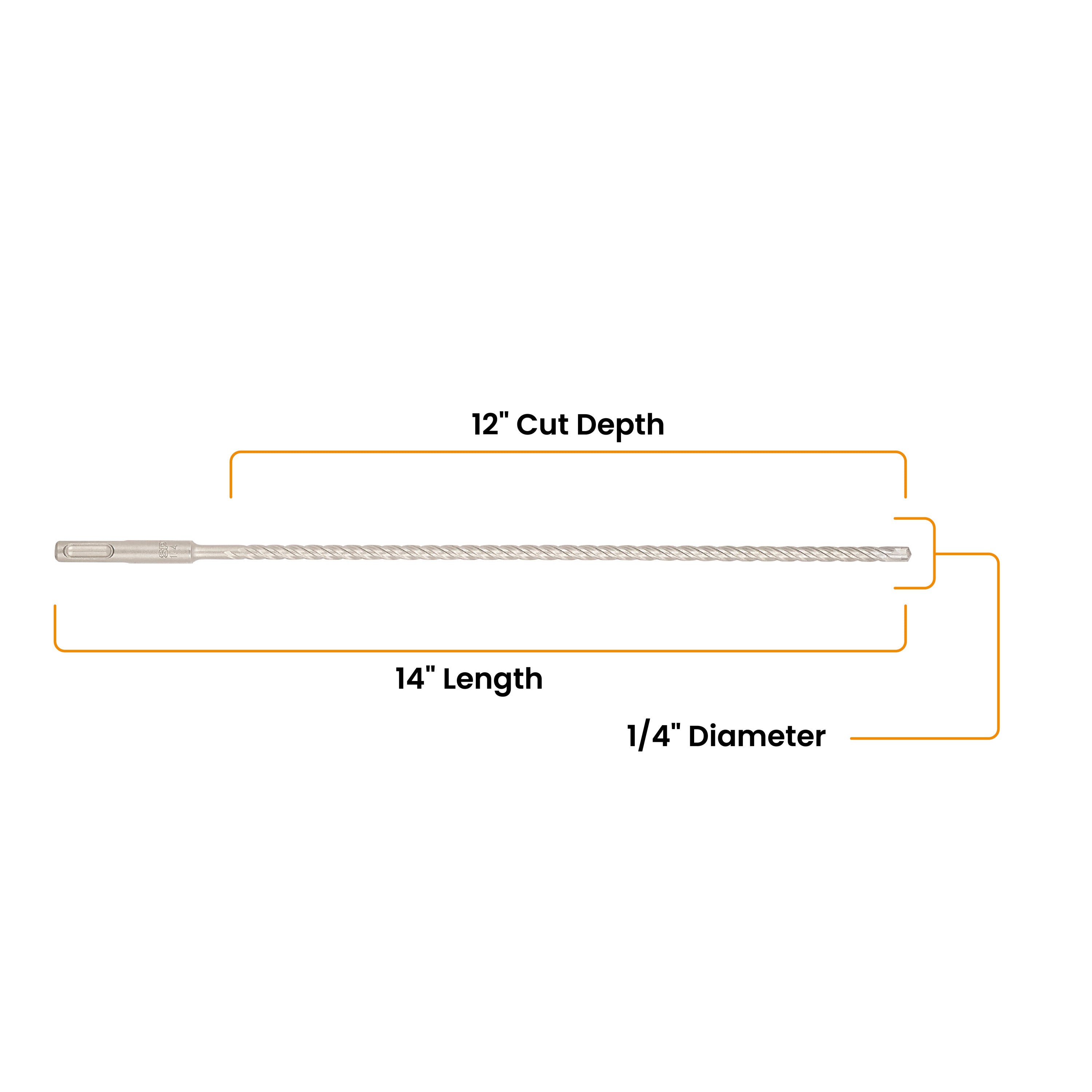 1/4" x 14" SDS-Plus 4-Cutter Carbide-Tipped Rotary Hammer Drill Bit