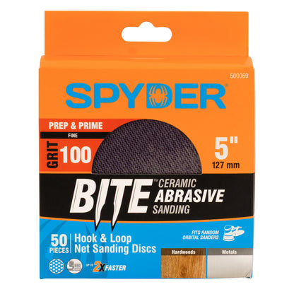 5" 100 Grit Ceramic Net Hook & Loop Sanding Discs (50-Pack) Bite