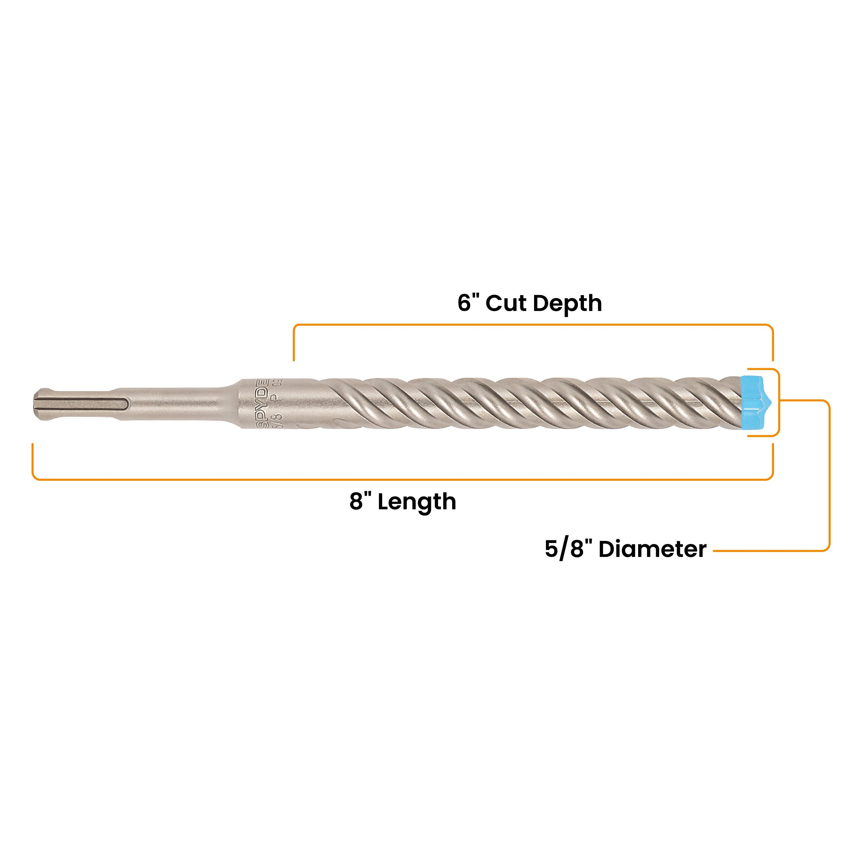 5/8" x 8" SDS-Plus 4-Cutter Full-Carbide Rotary Hammer Drill Bit