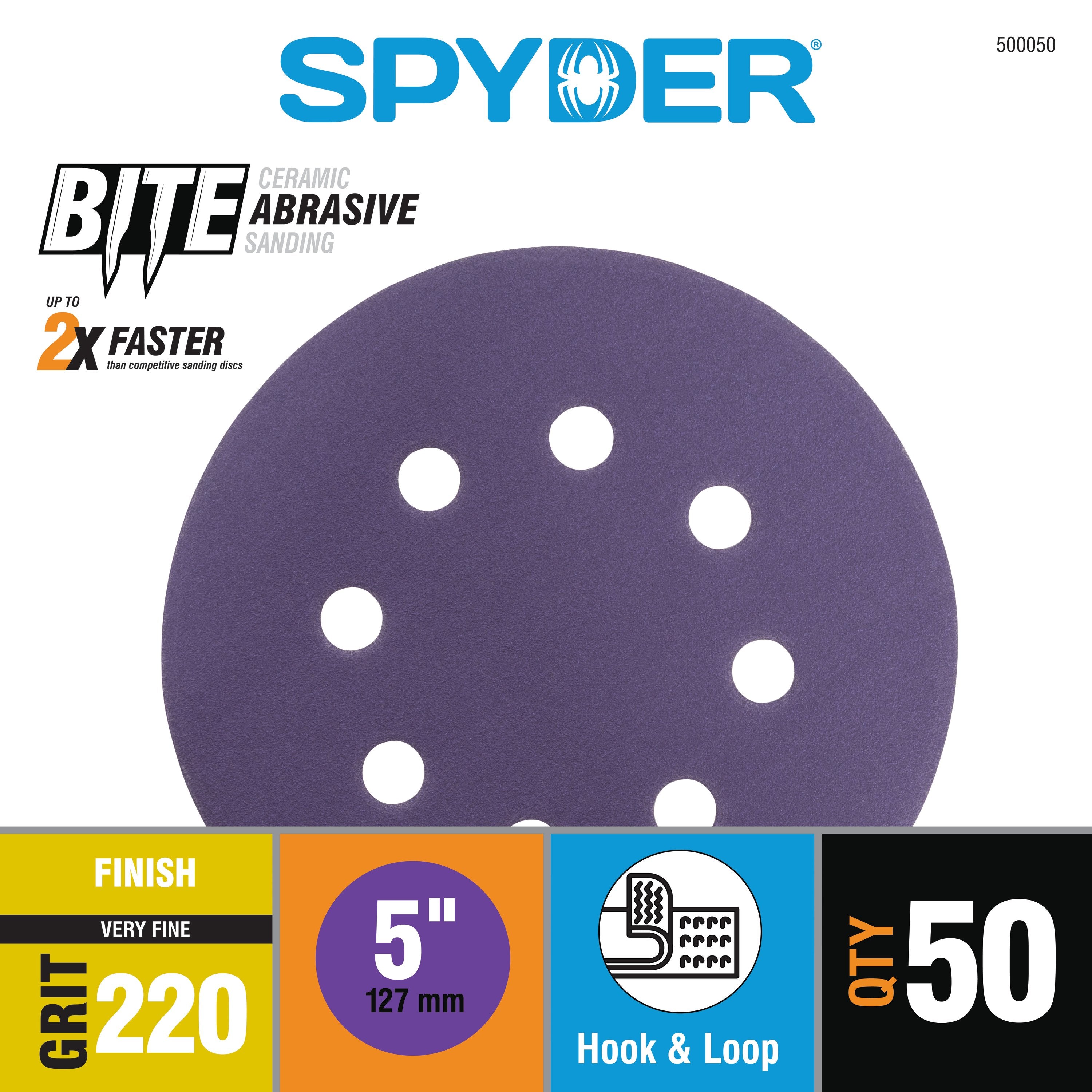 5" x 8-Hole 220 Grit Ceramic with Stearate Sanding Discs (50-Pack) Bite