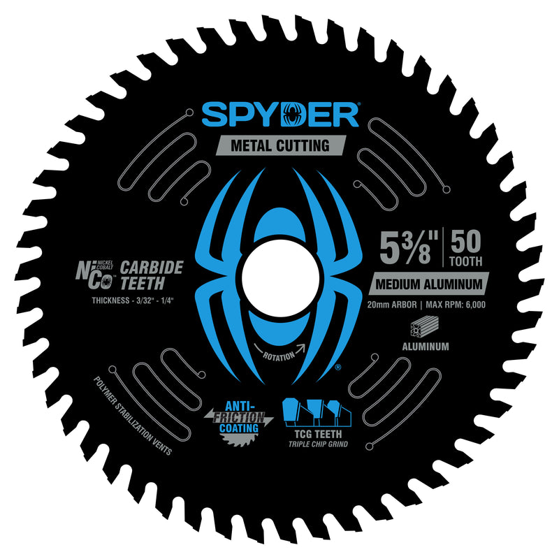 Spyder metal cutting circular saw blade with blue spider logo on a white background