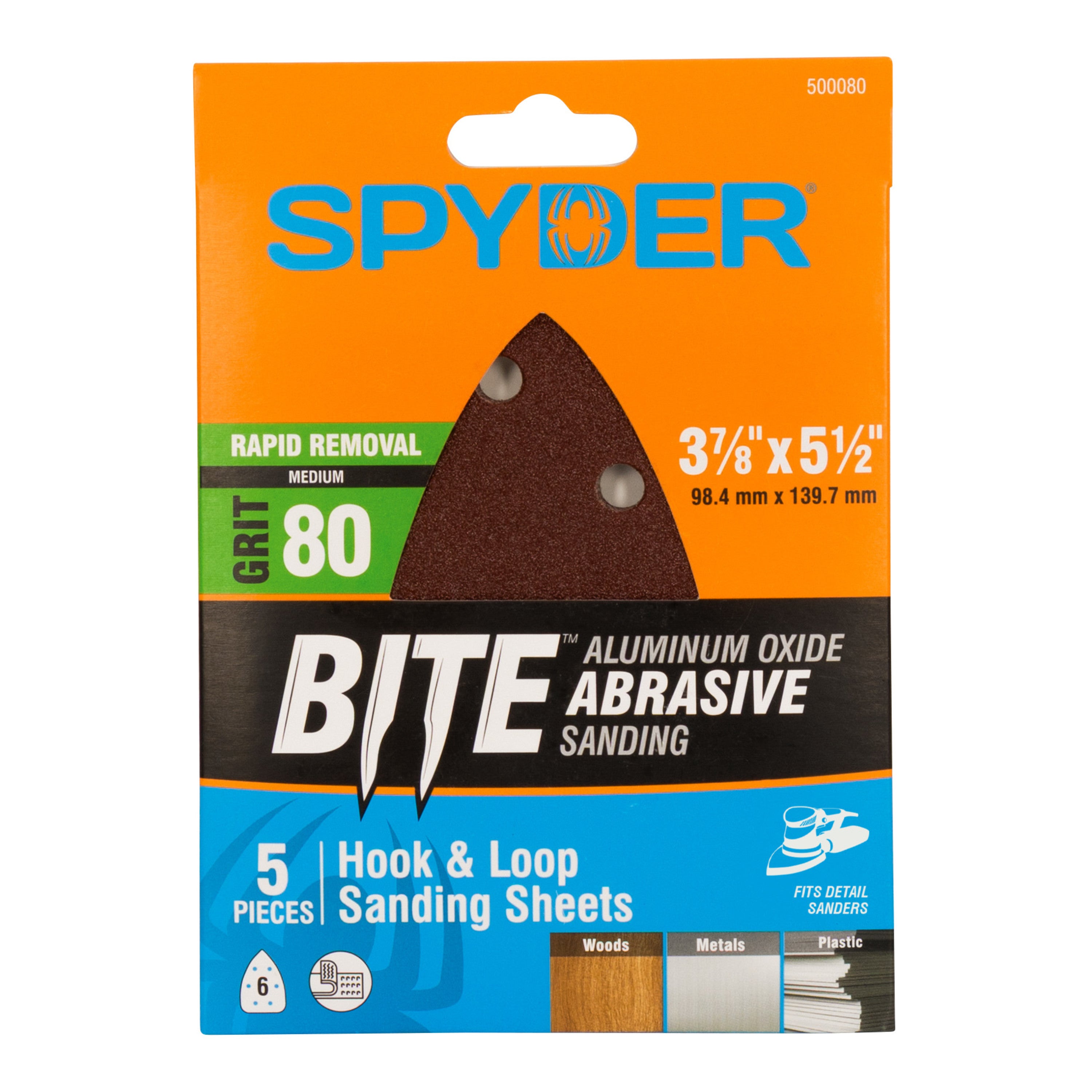 3-7/8" x 5-1/2" x 6-Hole 80 Grit Aluminum Oxide Hook & Loop Detail Sanding Sheets (5-Pack)