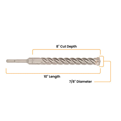7/8" x 10" SDS-Plus 4-Cutter Carbide-Tipped Rotary Hammer Drill Bit