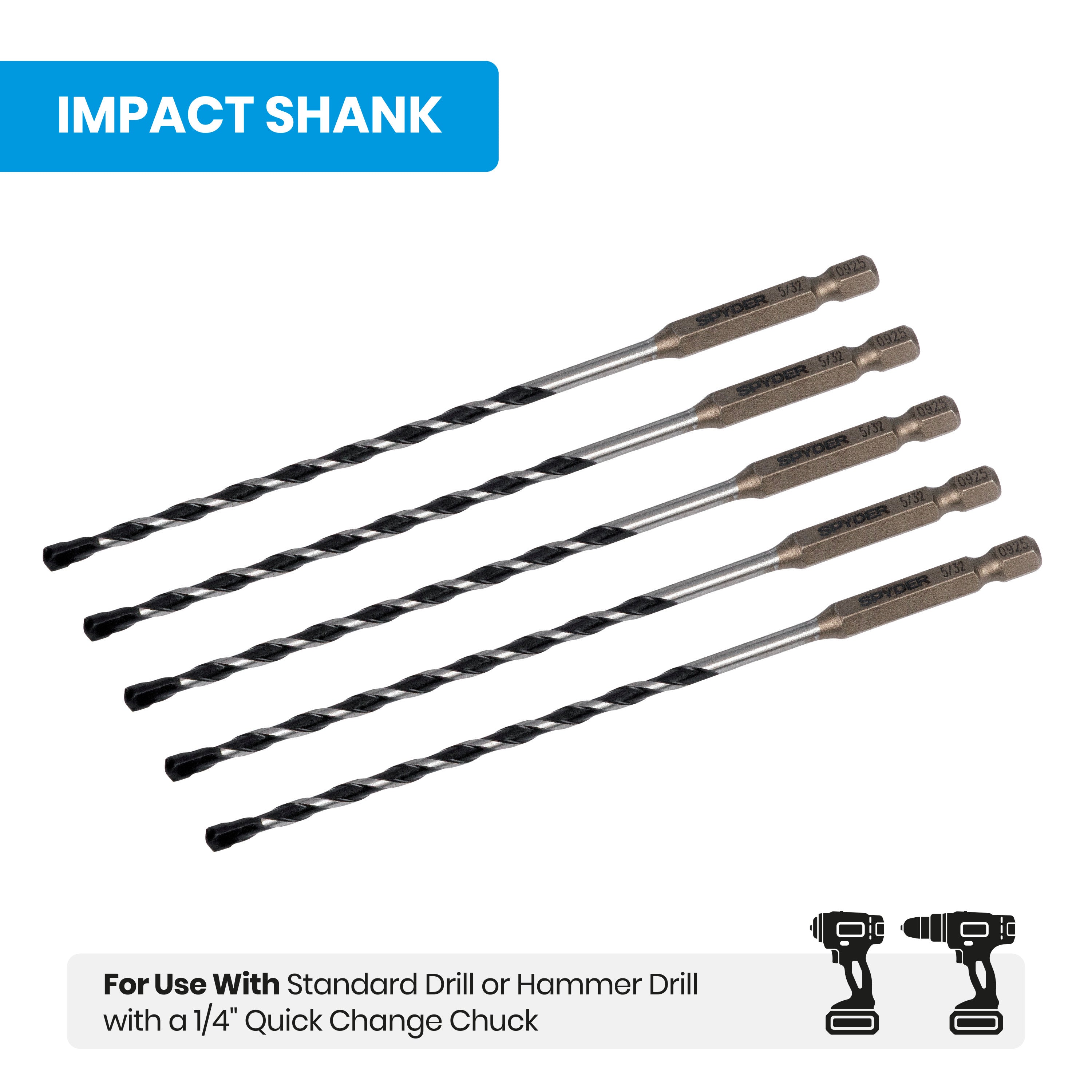 5/32" x 6" Impact Shank Hammer Drill Bit (5-Pack)