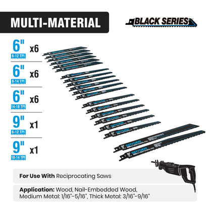 20-Piece 6 & 9" Bi-Metal Reciprocating Saw Blade Set with Case (6-12, 10-14, 8-14, 14-18 TPI) Black Series™